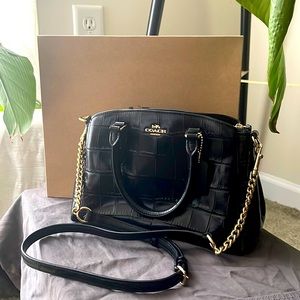 Coach crocodile black small crossbody with top handle
